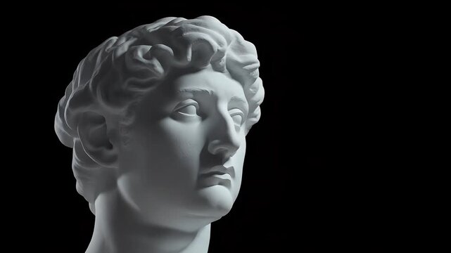 A triptych of classical sculptures' heads in profile against a black background.
