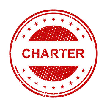 Red circular charter stamp with geometric border isolated on transparent background