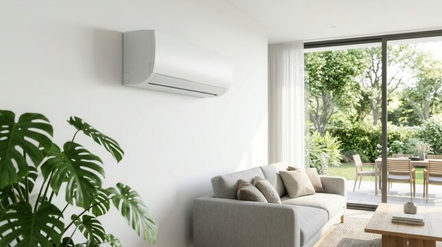 Air water heat pump using a split type inverter system in a modern home interior