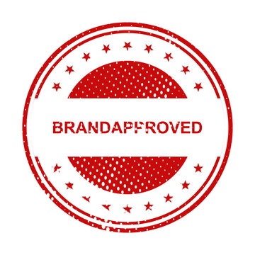 Brand approved stamp with red border and dots isolated on transparent background