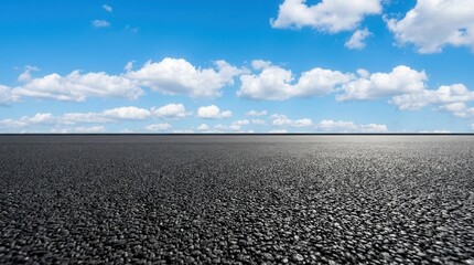 Obraz premium Modern equipment and technology product display background with black rough asphalt surface and blue sky