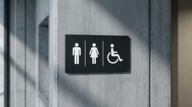 Gender and accessibility icons on a public restroom sign used for facility identification