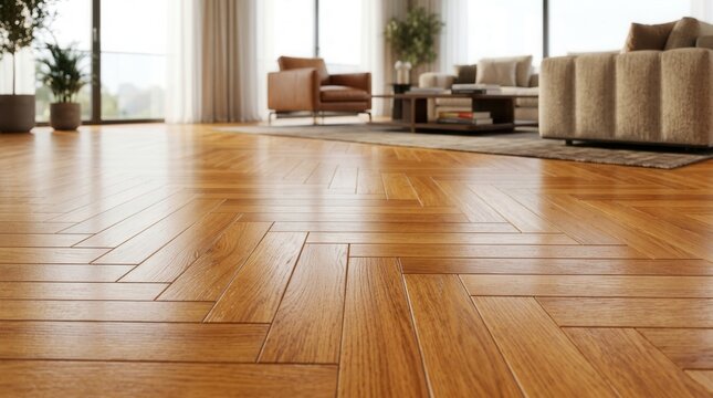 Home decor and design concept with wood parquette flooring in an indoor living space