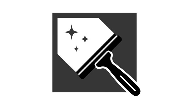 Minimalist black and white window squeegee icon featuring sparkling star details for professional cleaning service branding