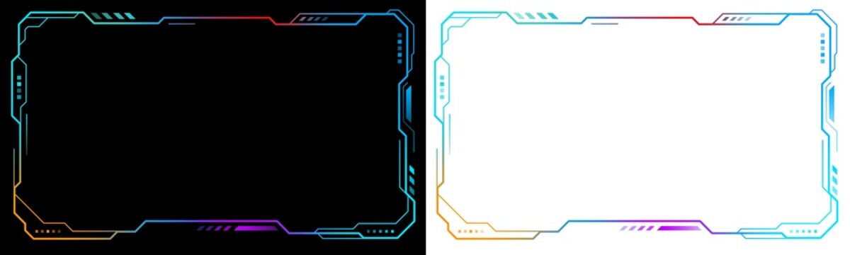 Frame Futuristic Technology Border with Neon Cyber Interface Lines and Colorful Digital Corner Elements