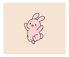 Obraz premium Cute Pink Bunny Jumping Playfully Illustration In Minimalist Style For Childrens Digital Creative Media Projects