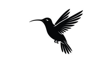 Fototapeta premium Hummingbird silhouette displays delicate wings in a graceful flight against a solid white background.