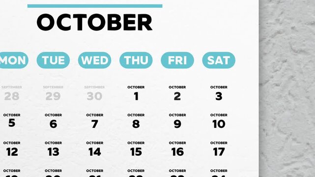 A nice October 2026 page of a wall calendar with the date of Halloween highlighted. United States calendar style, Sunday start week layout