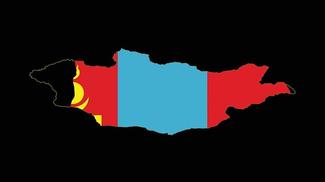 Mongolia Administrative Boundary Reveal Animation on Black Background