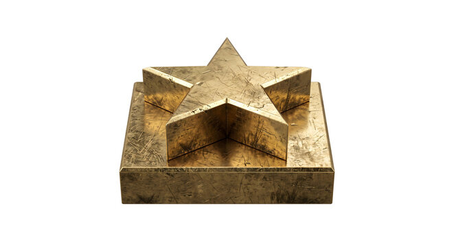 Aged gold star trophy on square pedestal with scratched metallic texture for award ceremonies and achievement art.