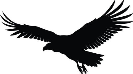 Obraz premium Eagle silhouette soars with outstretched wings against a clean and stark white background surface.