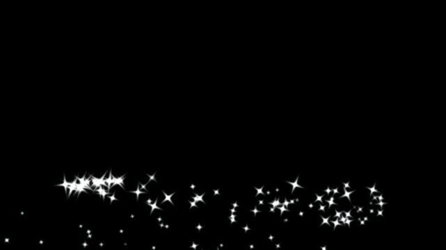 Dreamy white glitter sparkle trail with twinkling stars and floating fairy dust, magical wand light path curving across a black screen, luxury particle transition, 4K and UHD video effect overlay