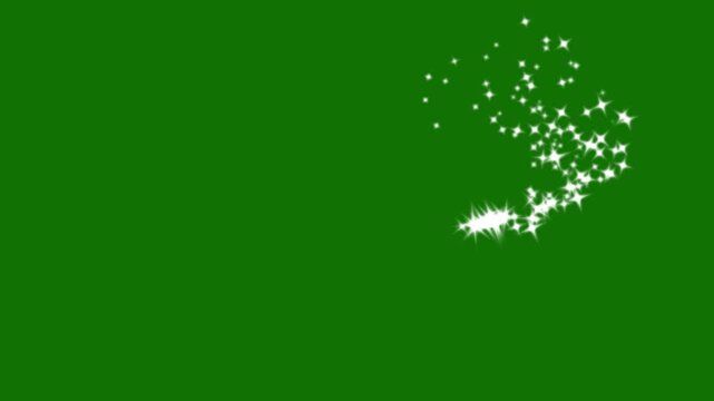 2D White sparkling star dust trail with glowing glitter particles, fairy dust wand motion and twinkling stars, magical fantasy overlay isolated on green screen, 4K and UHD video effect overlay