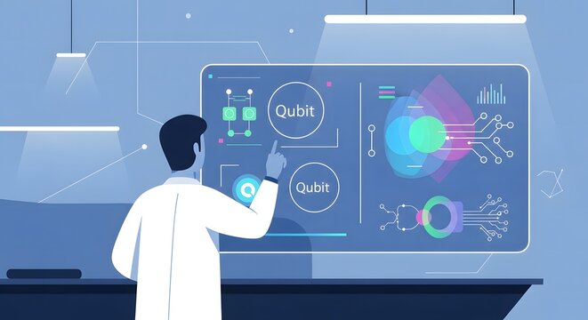 Quantum Computing Research Scientist Studying Qubit Interface Dashboard