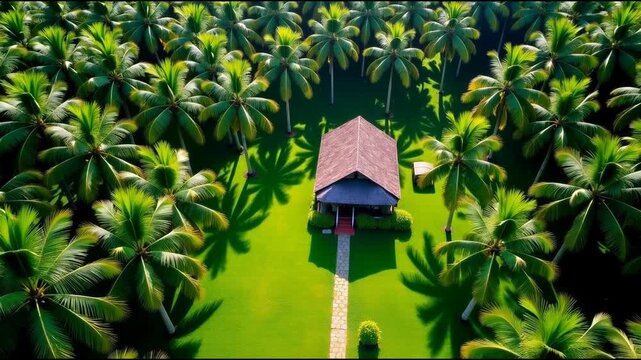 Aerial view of a single-family home surrounded by palm trees