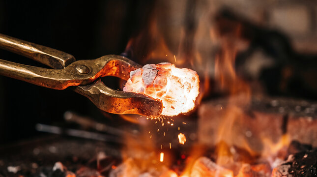 Isaiah 6, A towering Seraph using golden tongs to take a burning coal from the heavenly altar to touch Isaiah's lips