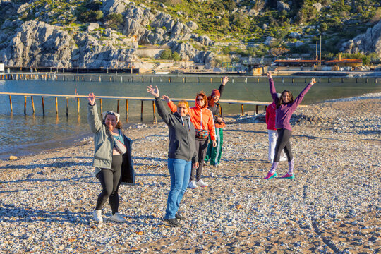 Cheerful young women having fun park