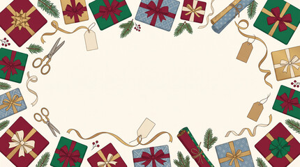 Fototapeta premium Gift wrapping decorative border illustration