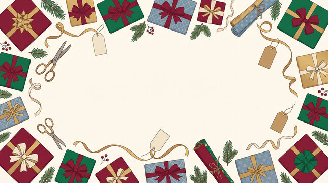 Gift wrapping decorative border illustration