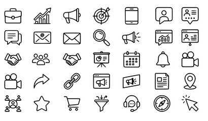 Fototapeta premium Business Marketing Social Media Digital Communication Thin Line Vector Icon Set