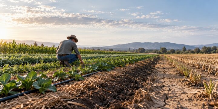 Drought Resilient Farming with Mulched Soil Cover Crops and Drip Irrigation