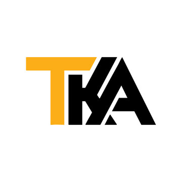 TKA letter monogram logo design with yellow and black geometric typography