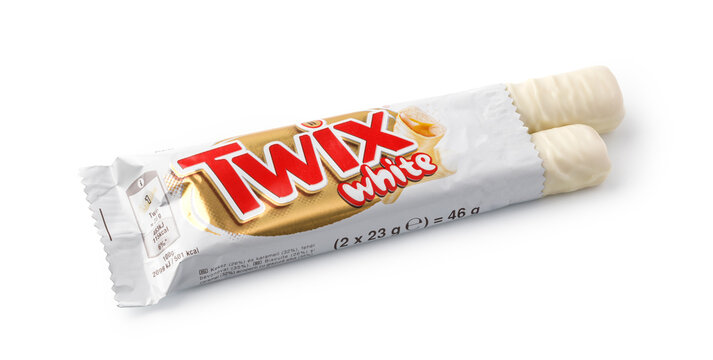 Twix white chocolate bar with caramel and biscuit