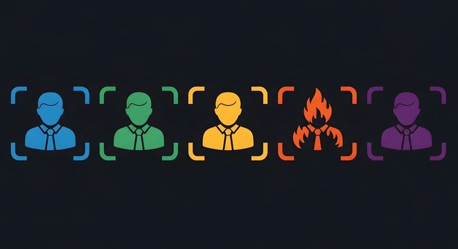 User icon set shows profile people with one representing stress or crisis