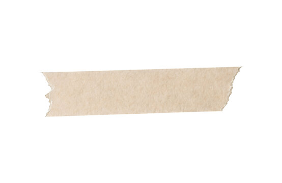 Realistic straight beige masking tape strip with naturally torn edges, matte paper fibers, isolated transparent PNG for creative stationery, crafts, and packaging