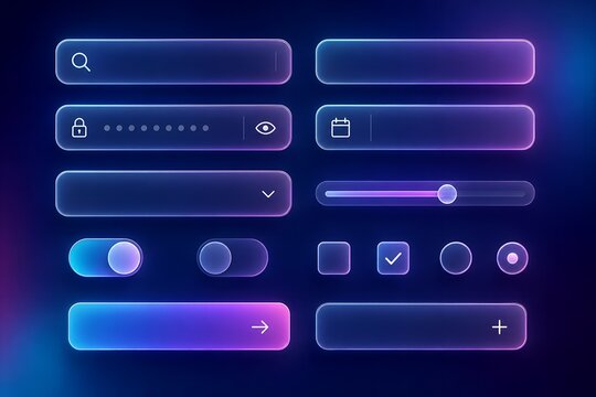 Glassmorphism Neon Form Inputs and Control Switches UI Set