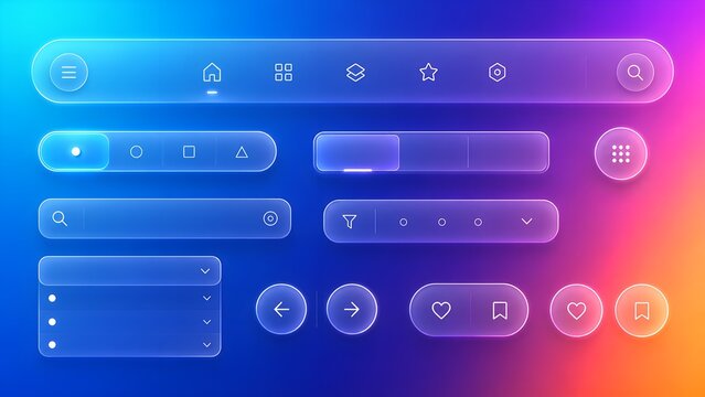 Glassmorphism Neon Top Bar Navigation and Search Controls Set