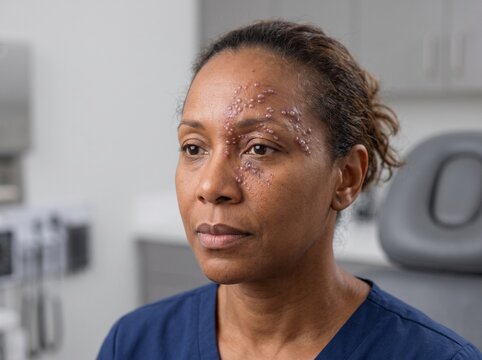 Facial Herpes Zoster on Dark Skin With Unilateral Vesicular Shingles Rash