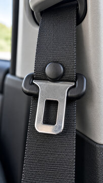 Car seat belt buckle close-up