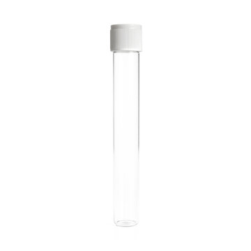 Test tube laboratory glassware empty clear glass lab vial with a white screw cap isolated on a transparent background for medical research