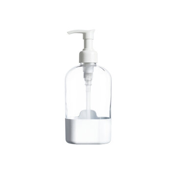 Dispenser bottle pump clear plastic container with white applicator cut out on a transparent background for cosmetic product mockups
