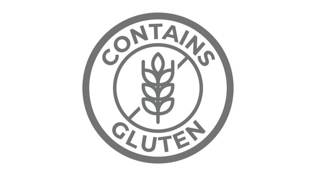 Contains gluten warning vector illustration featuring a circular icon with wheat stalk and bold text