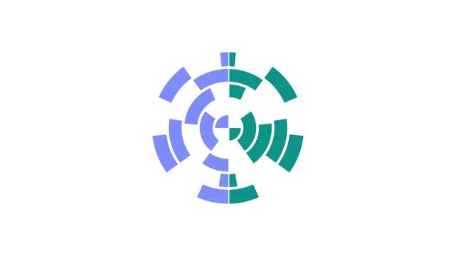 Abstract geometric circular motion with blue and green radial segments
