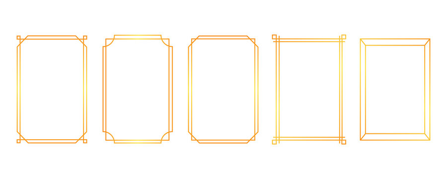 Set of gold rectangular luxury frame borders with minimalist linear style for invitations.