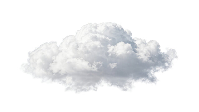Fluffy cumulus cloud soft white and grey textures, isolated on transparent background