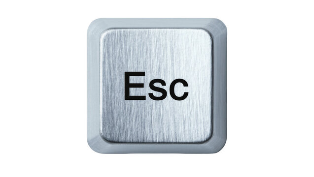 Brushed metal Esc key with black lettering, isolated on transparent background