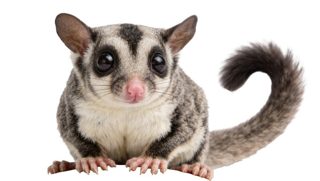Cute sugar glider with big eyes fluffy tail, isolated on transparent background