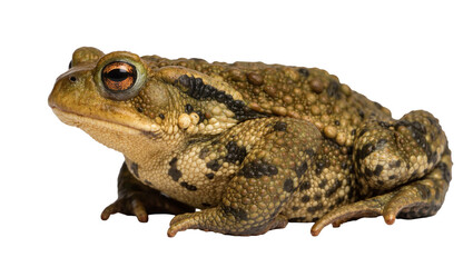 Fototapeta premium Brown warty toad with dark spots, isolated on transparent background