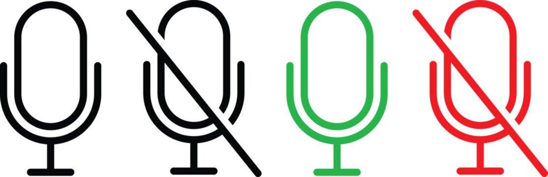 microphone icon set. Mic on and off icons collection. audio recording, voice input, and podcast symbols for modern multimedia