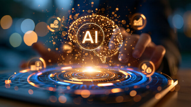 Glowing artificial intelligence interface supporting customs declaration, import duty calculation, and trade regulation icons on a bright background, financial workflow accuracy co