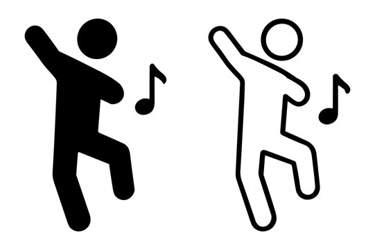 Dancing person icon set with music note symbols for entertainment and leisure design