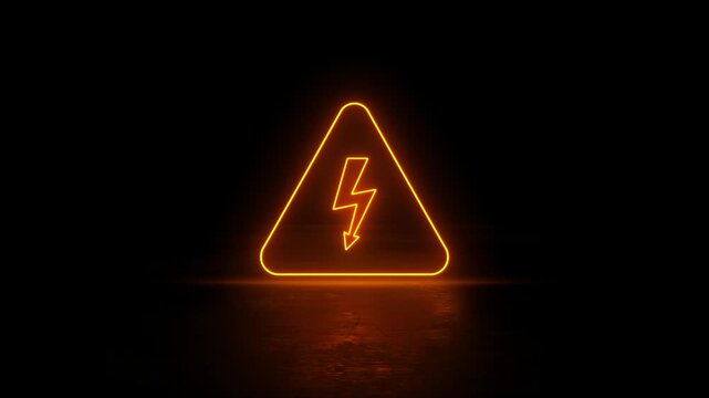 Neon glowing High Voltage Warning Sign Triangle Hazard Symbol Safety Icon video animation. High voltage warning icon. neon Electrical Danger sign, safety alert, hazard voltage triangle icon animation.
