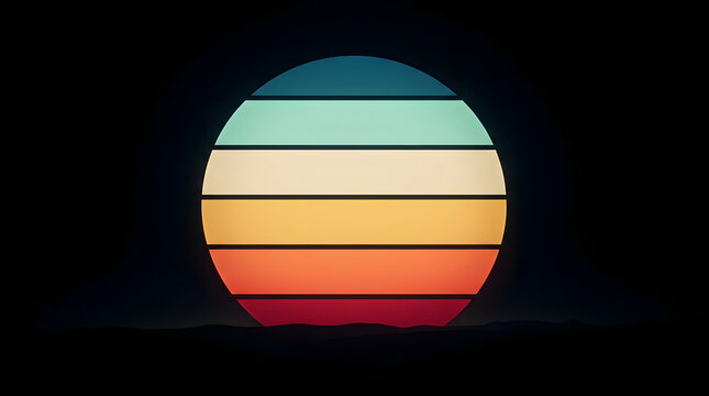 Retro sunset circle graphic with horizontal color stripes