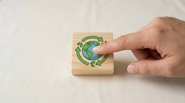 Hand pressing a wooden block with earth