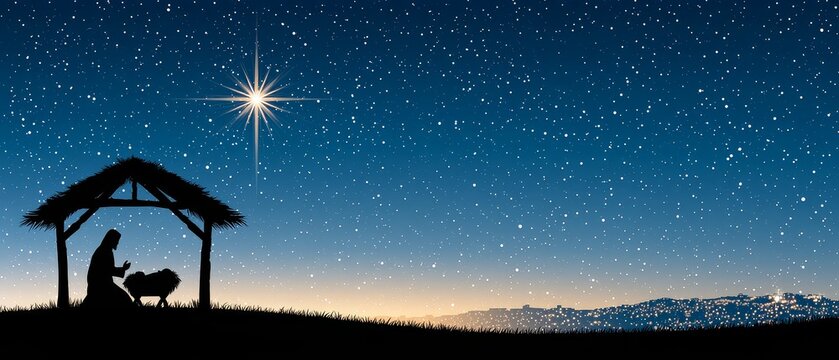 Silhouette of a nativity scene under a starry sky representing faith and hope during the easter season