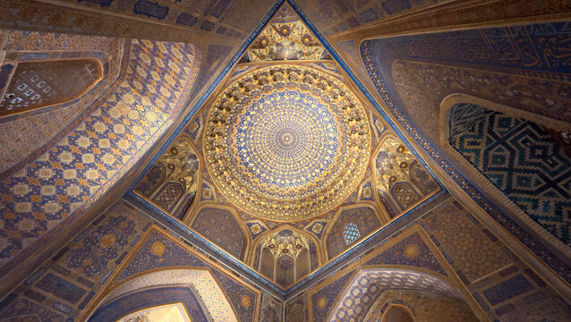Tillya Kari Madrasah Mosque Interior Dome Samarkand Uzbekistan